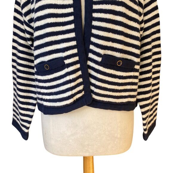 J Crew Nautical Striped Chenille Open Front Cardigan French Girl Coastal Peppy-M - Picture 4 of 16